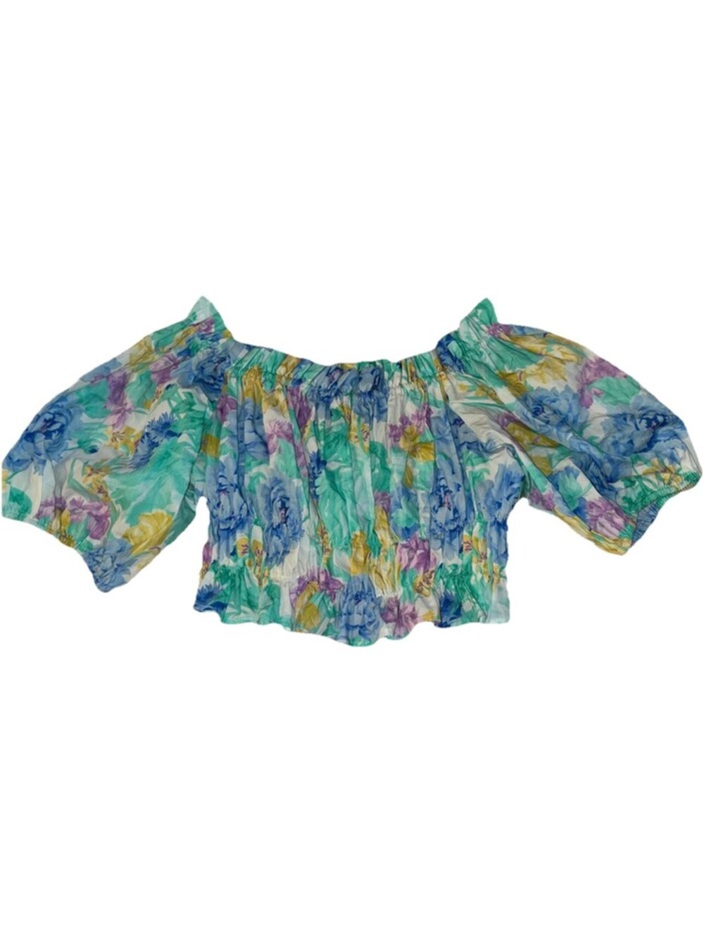ZARA Women’s Multicolor Floral Smocked Cropped Puff Sleeve Blouse Medium